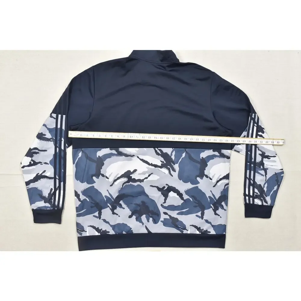 Adidas Mens 2XL Track Jacket Full Zip Blue Camo Colorblock Recycled Polyester Ma